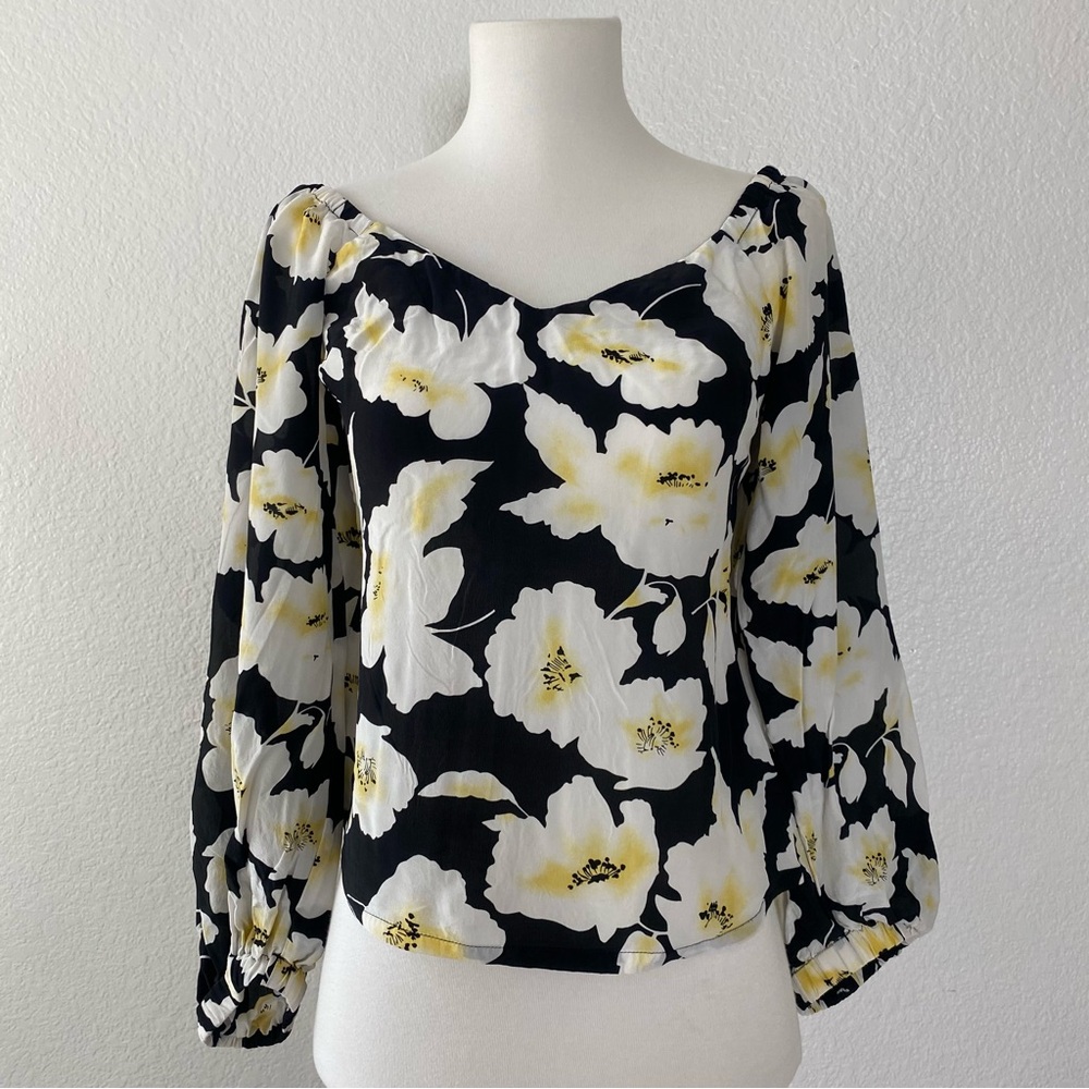 BA&SH Black and White Floral Blouse